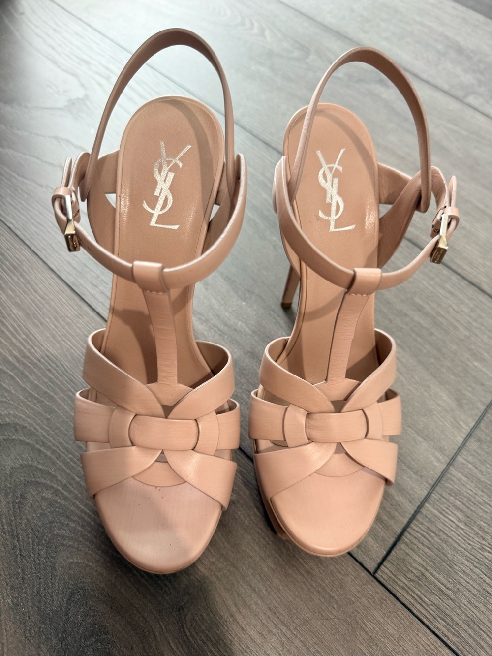 Saint Laurent YSL Tribute 105 Platform Sandal Blush Nude Leather EU 39.5